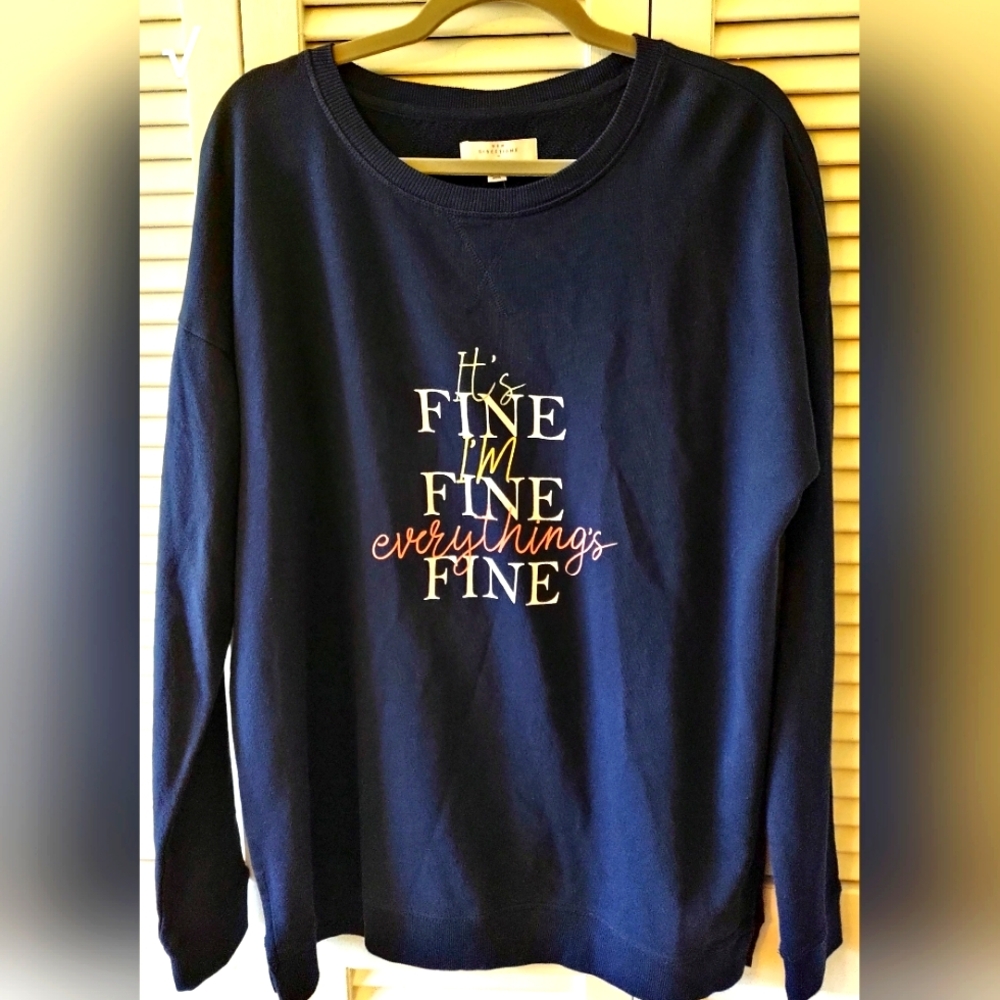 NWT New Directions Lightweight Crew neck Sweatshirt Size L Navy Split side seams